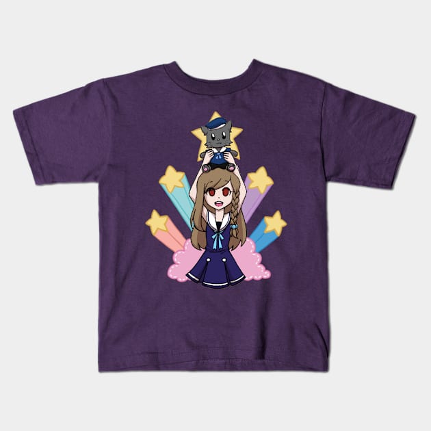 Anime Sailor Girl Celebrating Kids T-Shirt by TonTomDesignz